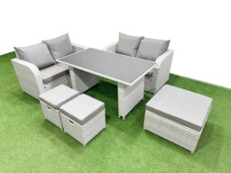 Rackhams 6 Pieces Outdoor PE Rattan Sofa Set Patio Garden Furniture Sets with Cushions 3 Stools Light Grey - thumbnail 2