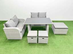 Rackhams 6 Pieces Outdoor PE Rattan Sofa Set Patio Garden Furniture Sets with Cushions 3 Stools Light Grey - thumbnail 1