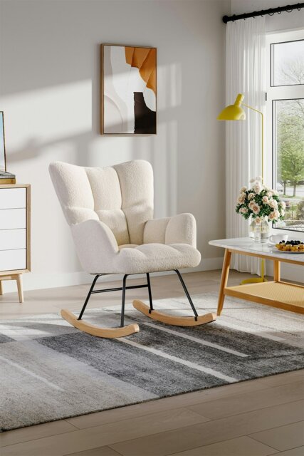 Rackhams Netural Bouclé Tufted Upholstered Rocking Chair - Cream - image 1