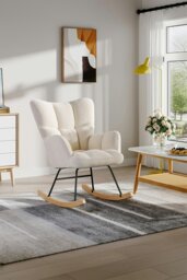 Rackhams Netural Bouclé Tufted Upholstered Rocking Chair - Cream - thumbnail 1