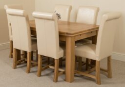 Rackhams Richmond Medium Oak Extendable Dining Table with Washington Leather Chairs - 6 chairs - Ivory - thumbnail 1