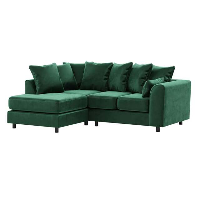 Rackhams Brooklyn Full Foam Plush Velvet Corner Sofa - Green - Left Hand Facing - image 1