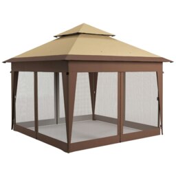 Rackhams 3 x 3(m) Pop Up Gazebo, Instant Shelter with Mosquito Netting, Khaki - Khaki - Steel, Oxford Cloth - 337L x 337W x 272Hcm - thumbnail 2