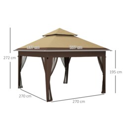Rackhams 3 x 3(m) Pop Up Gazebo, Instant Shelter with Mosquito Netting, Khaki - Khaki - Steel, Oxford Cloth - 337L x 337W x 272Hcm - thumbnail 6