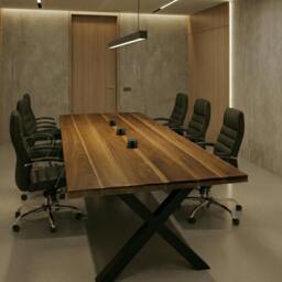 Rackhams Luxury Walnut Conference Table - 240x100cm - Chunky X legs in Black - Chunky U legs Black - thumbnail 3