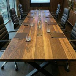 Rackhams Luxury Walnut Conference Table - 240x100cm - Chunky X legs in Black - Chunky U legs Black