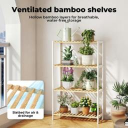 Rackhams Bamboo Storage Shelf 4-Tier Organiser Shelving Unit Plant Stand Shoe Rack - thumbnail 6