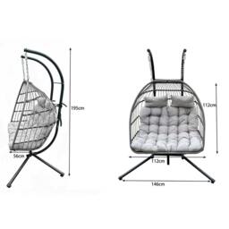 Rackhams Indoor Outdoor Hammock Patio Rattan Double Egg Hanging Chair Garden With Grey Thick Cushion - thumbnail 3