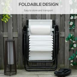 Rackhams Zero Gravity Garden Folding Patio Sun Lounger w/Cup Holder & Canopy Shade White - thumbnail 6
