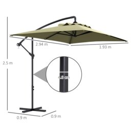Rackhams 3 m Cantilever Parasol with Cross Base, Crank Handle, 6 Ribs, Beige - Orange - 294L x 193W x 250Hcm - thumbnail 6