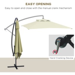 Rackhams 3 m Cantilever Parasol with Cross Base, Crank Handle, 6 Ribs, Beige - Orange - 294L x 193W x 250Hcm - thumbnail 4