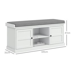 Rackhams Shoe Storage Bench with Cushion 2 Cabinets for Entryway Hallway White - White - thumbnail 3