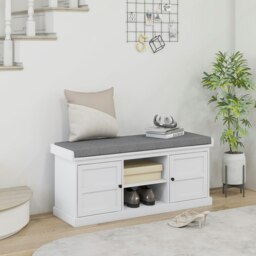 Rackhams Shoe Storage Bench with Cushion 2 Cabinets for Entryway Hallway White - White