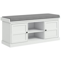 Rackhams Shoe Storage Bench with Cushion 2 Cabinets for Entryway Hallway White - White - thumbnail 2
