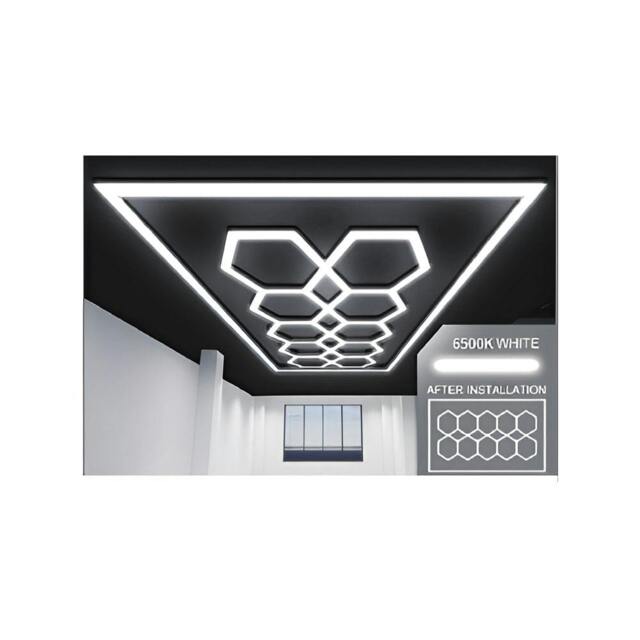 Rackhams 632W Designer LED Ceiling Light with Frame, 10 Hexagon Grid with Border, Commercial Interior Lighting - image 1