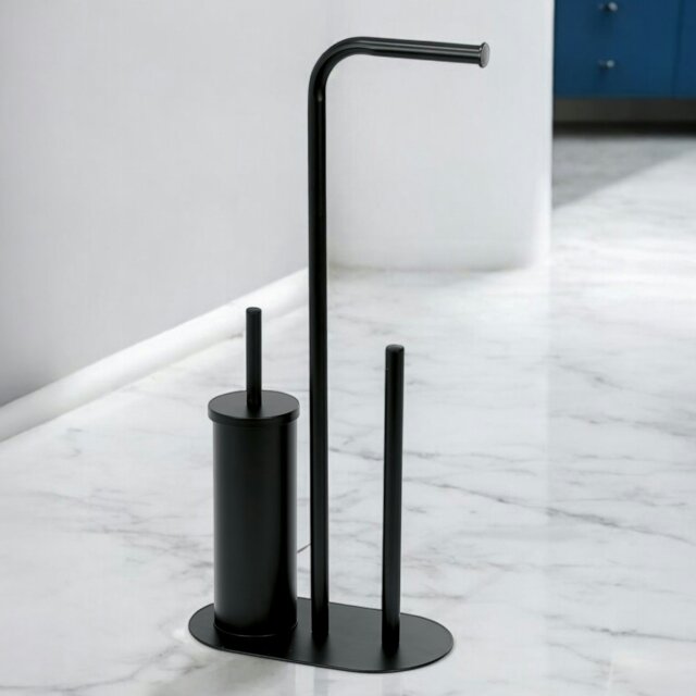 Rackhams Aspen Black 3 in 1 Toilet Roll & Brush Combination - image 1