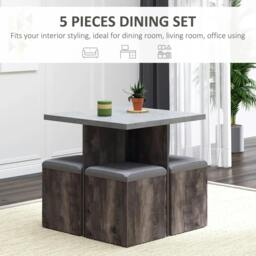 Rackhams 5PC Dining Set Garden Patio Wooden Set 4 Storage Stools Footrest Ottoman with Cushions + 1 Table Space Saving Design Indoor Outdoor - thumbnail 5