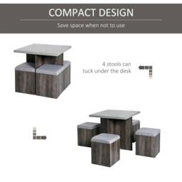 Rackhams 5PC Dining Set Garden Patio Wooden Set 4 Storage Stools Footrest Ottoman with Cushions + 1 Table Space Saving Design Indoor Outdoor - thumbnail 4
