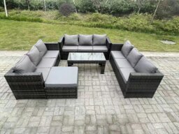 Rackhams Outdoor Rattan Garden Furniture Lounge Sofa Set With Oblong Rectagular Coffee Table Big Footstool - thumbnail 1