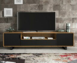 Rackhams Milled 200cm TV Unit with Oak Matt Body and Black Milled-Front Doors - 200cm  - 1 -  MDF/Chipboard - thumbnail 5