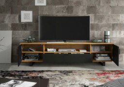 Rackhams Milled 200cm TV Unit with Oak Matt Body and Black Milled-Front Doors - 200cm  - 1 -  MDF/Chipboard - thumbnail 4