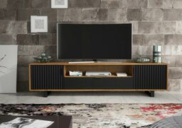 Rackhams Milled 200cm TV Unit with Oak Matt Body and Black Milled-Front Doors - 200cm  - 1 -  MDF/Chipboard - thumbnail 3