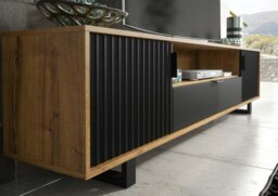 Rackhams Milled 200cm TV Unit with Oak Matt Body and Black Milled-Front Doors - 200cm  - 1 -  MDF/Chipboard - thumbnail 6