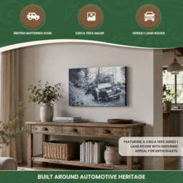 Rackhams Series 1 Land Rover Canvas Picture Print, Circa 1955 Black and White, 60 x 40 cm, Stretched Canvas on Wooden Frame - thumbnail 4