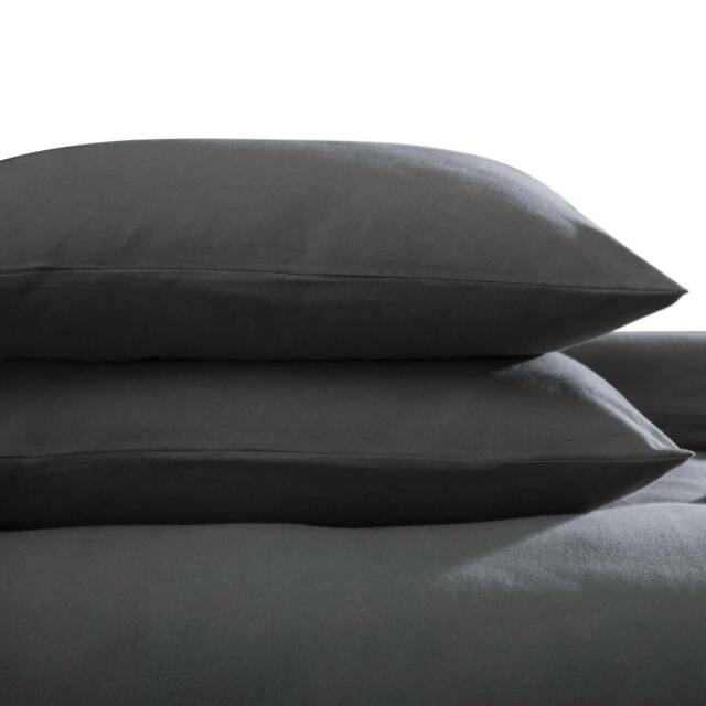 Rackhams Brushed Cotton Housewife Pillowcase (Pair) - Charcoal - One Size - Charcoal - 100% Brushed Cotton - image 1