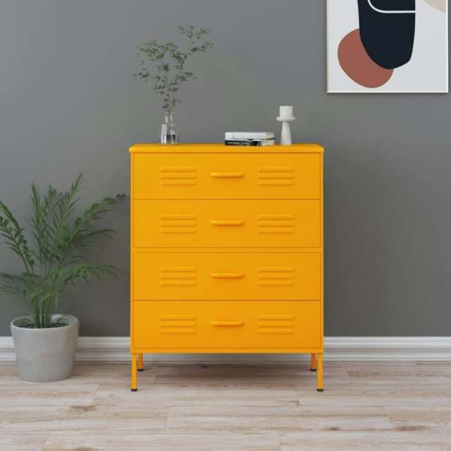Rackhams Chest of Drawers Mustard Yellow 80x35x101.5 cm Steel