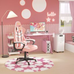 Rackhams Racing Gaming Chair w/ Lumbar Support, Gamer Office Chair, Black White - Pink - thumbnail 1