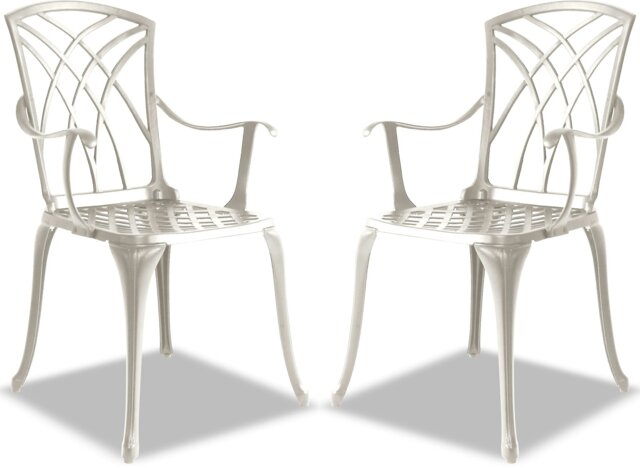 Rackhams Oshowa 2-Large Garden and Patio Bistro Chairs with Armrests in Cast Aluminium White - image 1