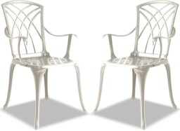Rackhams Oshowa 2-Large Garden and Patio Bistro Chairs with Armrests in Cast Aluminium White - thumbnail 1