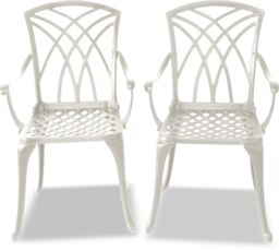 Rackhams Oshowa 2-Large Garden and Patio Bistro Chairs with Armrests in Cast Aluminium White - thumbnail 2