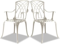 Rackhams Oshowa 2-Large Garden and Patio Bistro Chairs with Armrests in Cast Aluminium White - thumbnail 3