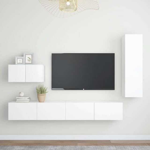 Rackhams 4 Piece TV Cabinet Set White Engineered Wood - White - Engineered wood