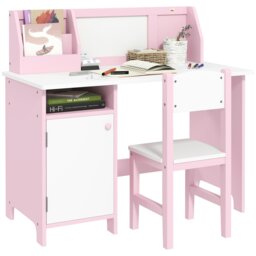 Rackhams Kids Desk And Chair Set 2 PCs Childrens Table And Chair Set Multi Use Toddler Furniture with Whiteboard, Storage - Pink - thumbnail 2