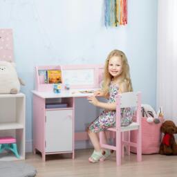 Rackhams Kids Desk And Chair Set 2 PCs Childrens Table And Chair Set Multi Use Toddler Furniture with Whiteboard, Storage - Pink