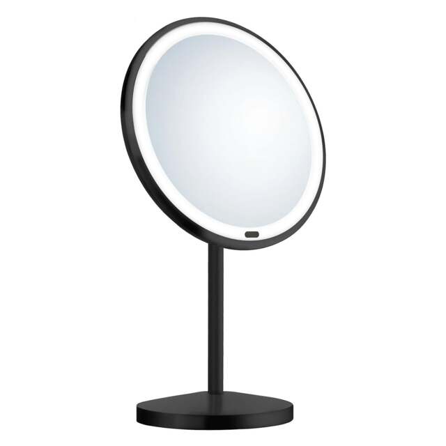 Rackhams Matt Black LED Mirror (200mm) Freestanding 7x Magnification Bathroom Makeup or Shaving Mirror - image 1