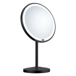 Rackhams Matt Black LED Mirror (200mm) Freestanding 7x Magnification Bathroom Makeup or Shaving Mirror