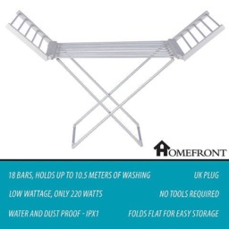 Rackhams Heated Clothes Airer Rack Rail, Dryer 220W And Cover - Indoor Portable Eco Dry - thumbnail 2