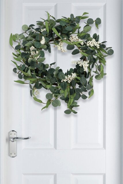 Rackhams D55cm Artificial Topiary Hanging Wreath Eucalyptus Leaf Decoration - Green - image 1