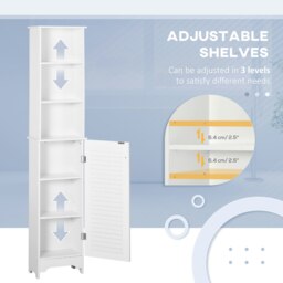 Rackhams 165cm Freestanding Slimline Bathroom Storage Cabinet w/ 6 Shelves White - thumbnail 4
