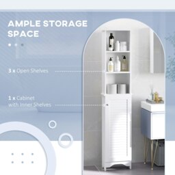 Rackhams 165cm Freestanding Slimline Bathroom Storage Cabinet w/ 6 Shelves White - thumbnail 3