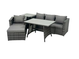 Rackhams Rattan Dining Table Sofa Armchair Set with Side Table Big Footstool Outdoor Garden Furniture Set Dark Grey Mixed - thumbnail 2