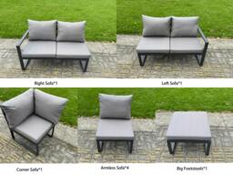 Rackhams 9 Seater Aluminium Garden Furniture Set with Adjustable Rising Dining Table, Corner Sofa & Footstool - Grey - thumbnail 3