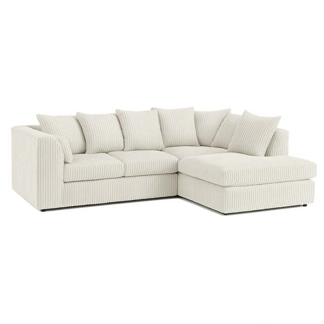 Rackhams Luxor Cord Fabric 4 Seater Corner Sofa Scatter Back - Cream - Right Hand Facing - image 1