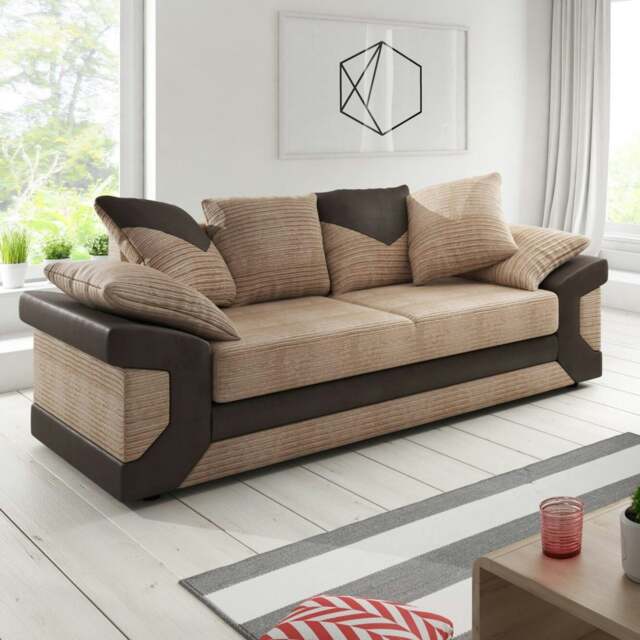 Rackhams Dino Mixed Fabric 3 Seater Sofa - Brown and Beige - image 1