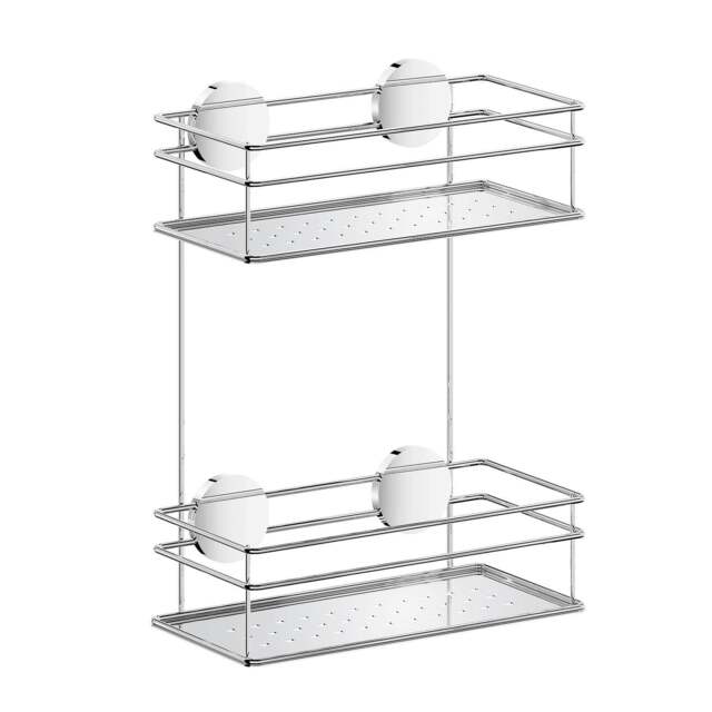 Rackhams Polished Chrome Stainless Steel Double Shower Basket Self Adhesive Wall Mounted - image 1