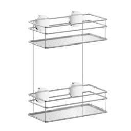 Rackhams Polished Chrome Stainless Steel Double Shower Basket Self Adhesive Wall Mounted - thumbnail 1